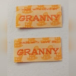 "Made With Love By Granny" Embroidered Labels Set Of 2 Sewing Crafts Retro Vtg